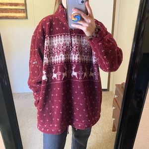 Vintage Cherokee Winter Reindeer Fleece 1/4 Zip Pullover S/M